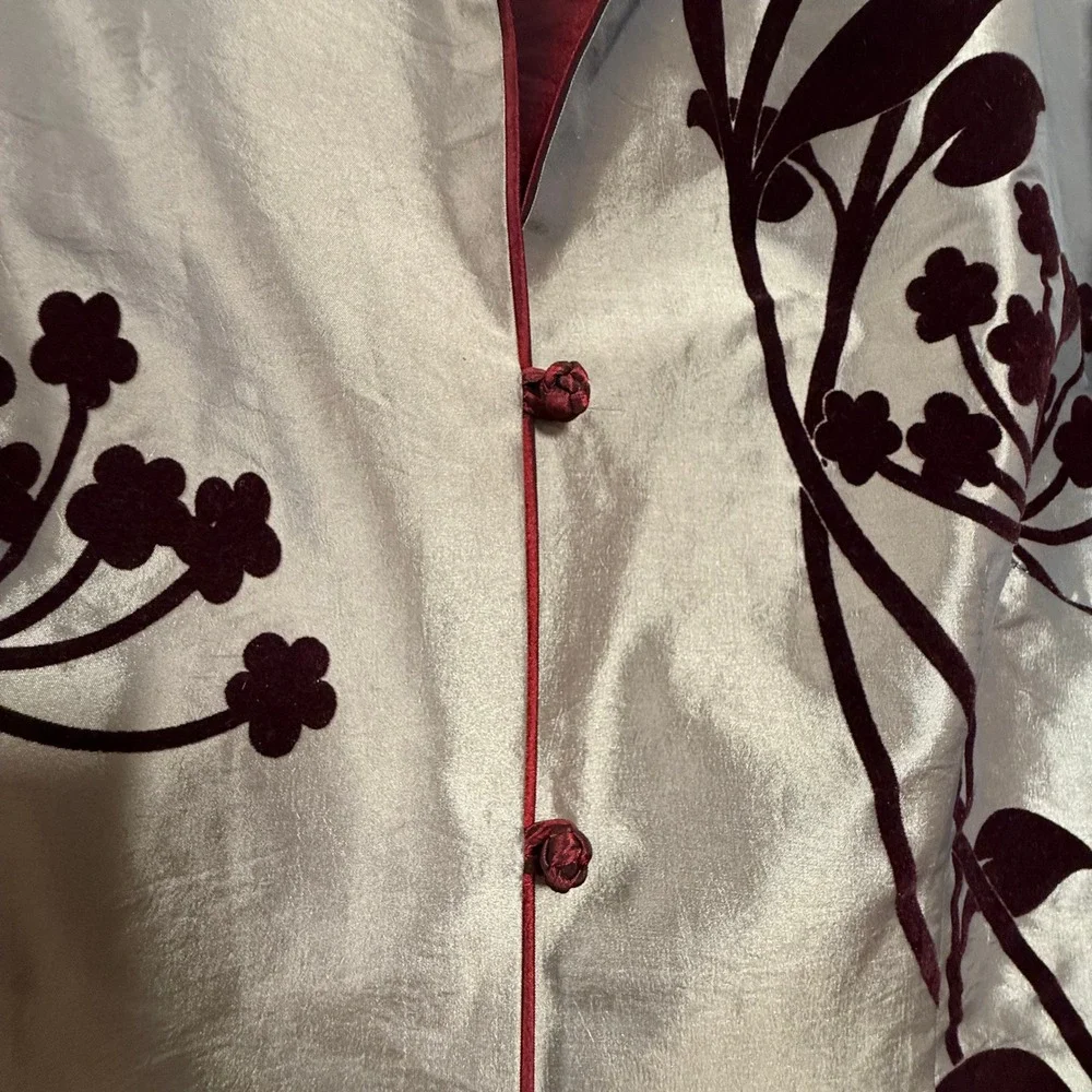 Elegant Asian Velvet Satin Floral Reversible Kimono Coat‎ Size 14